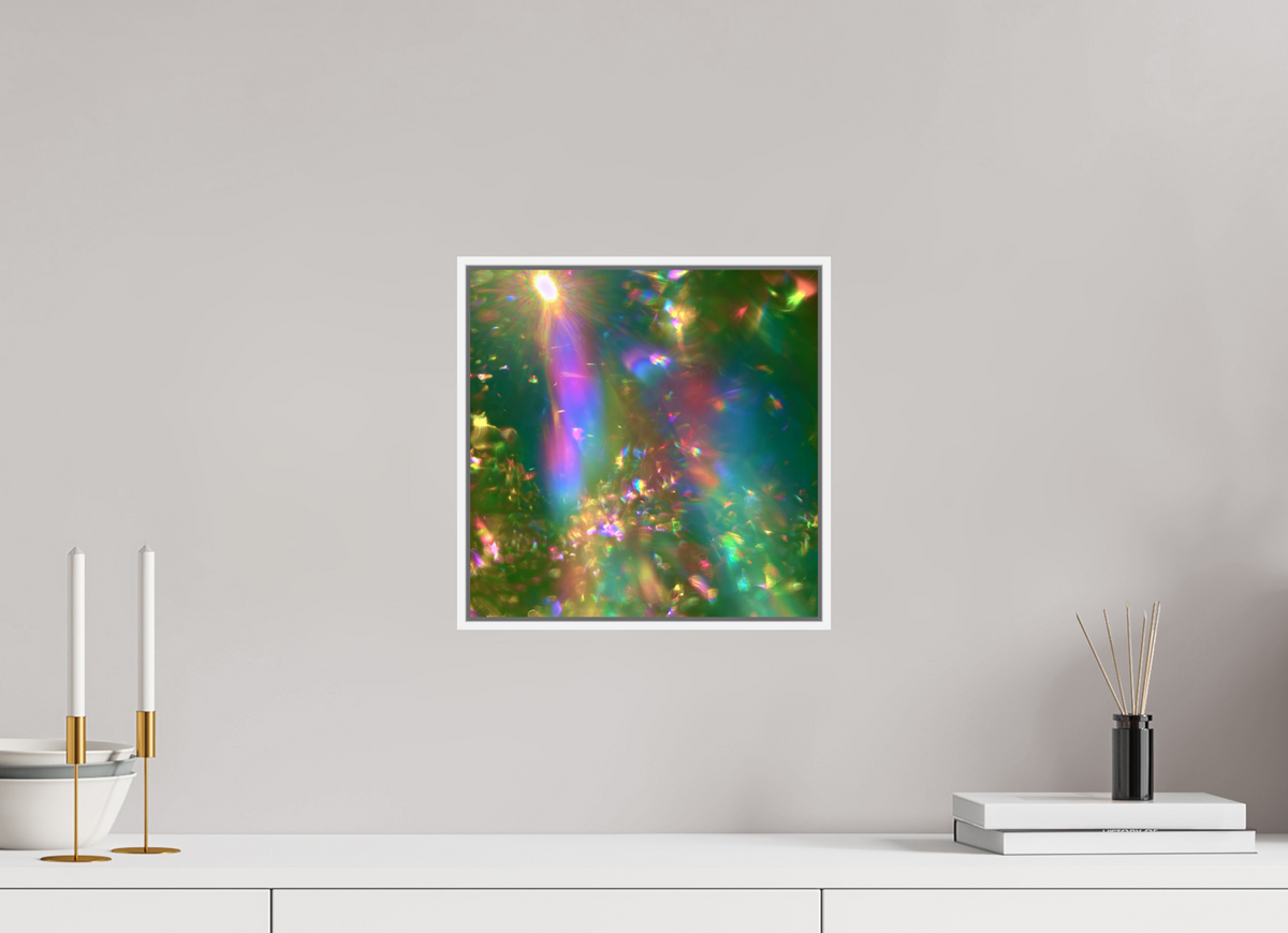 30 x 30 cm, chromaluxe hd metal print met frame voor stenen ZONREFLECTIES / 04 Lichtregen PRINT