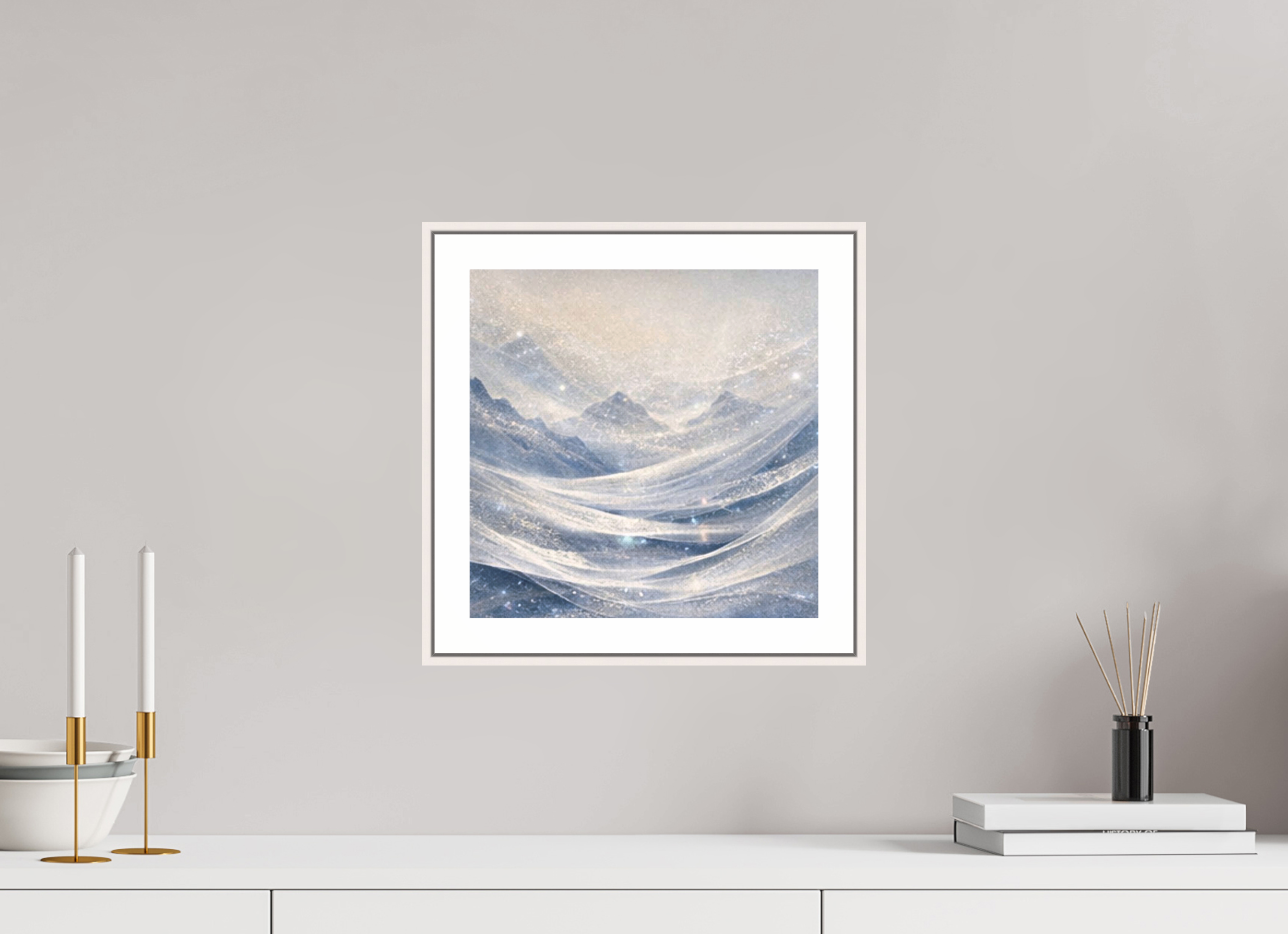 30 x 30 cm, Witte rand metallic photo print under acrylic glass met bijna witte lijst Glacial Valley - Metallic Photo Print with Frame