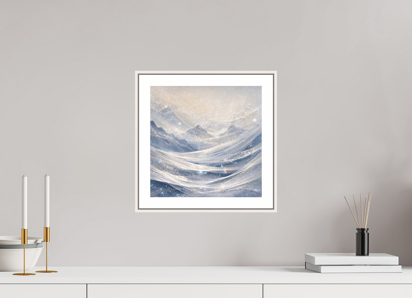 30 x 30 cm, Witte rand metallic photo print under acrylic glass met bijna witte lijst Glacial Valley - Metallic Photo Print with Frame