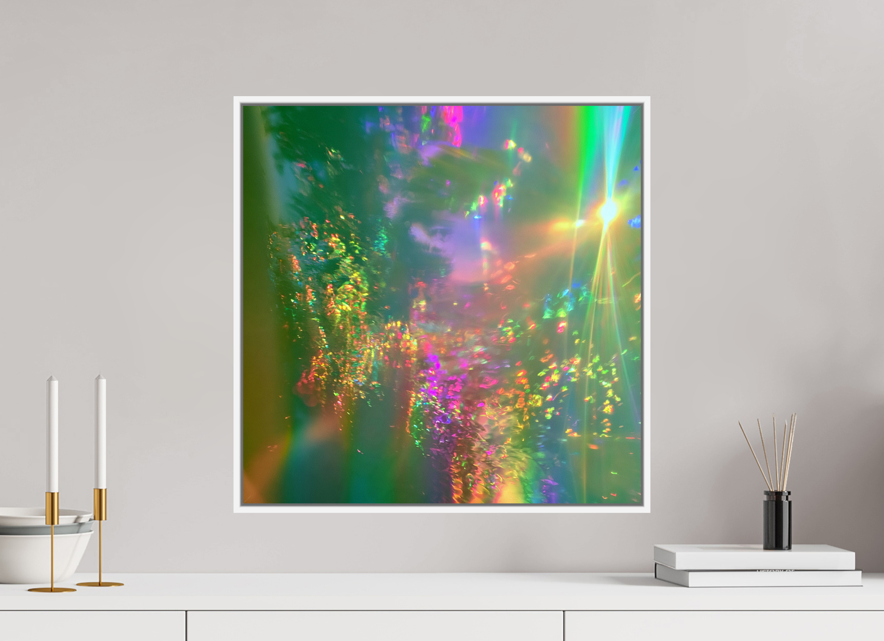 50 x 50 cm, chromaluxe hd metal print met frame voor stenen ZONREFLECTIES / 08 Zomerlicht PRINT