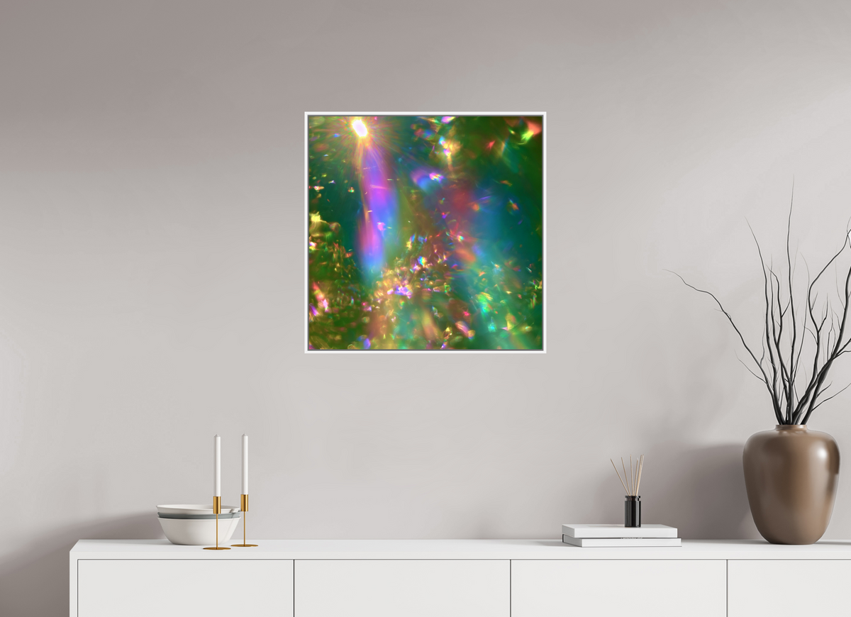 60 x 60 cm, chromaluxe hd metal print met frame voor stenen ZONREFLECTIES / 04 Lichtregen PRINT
