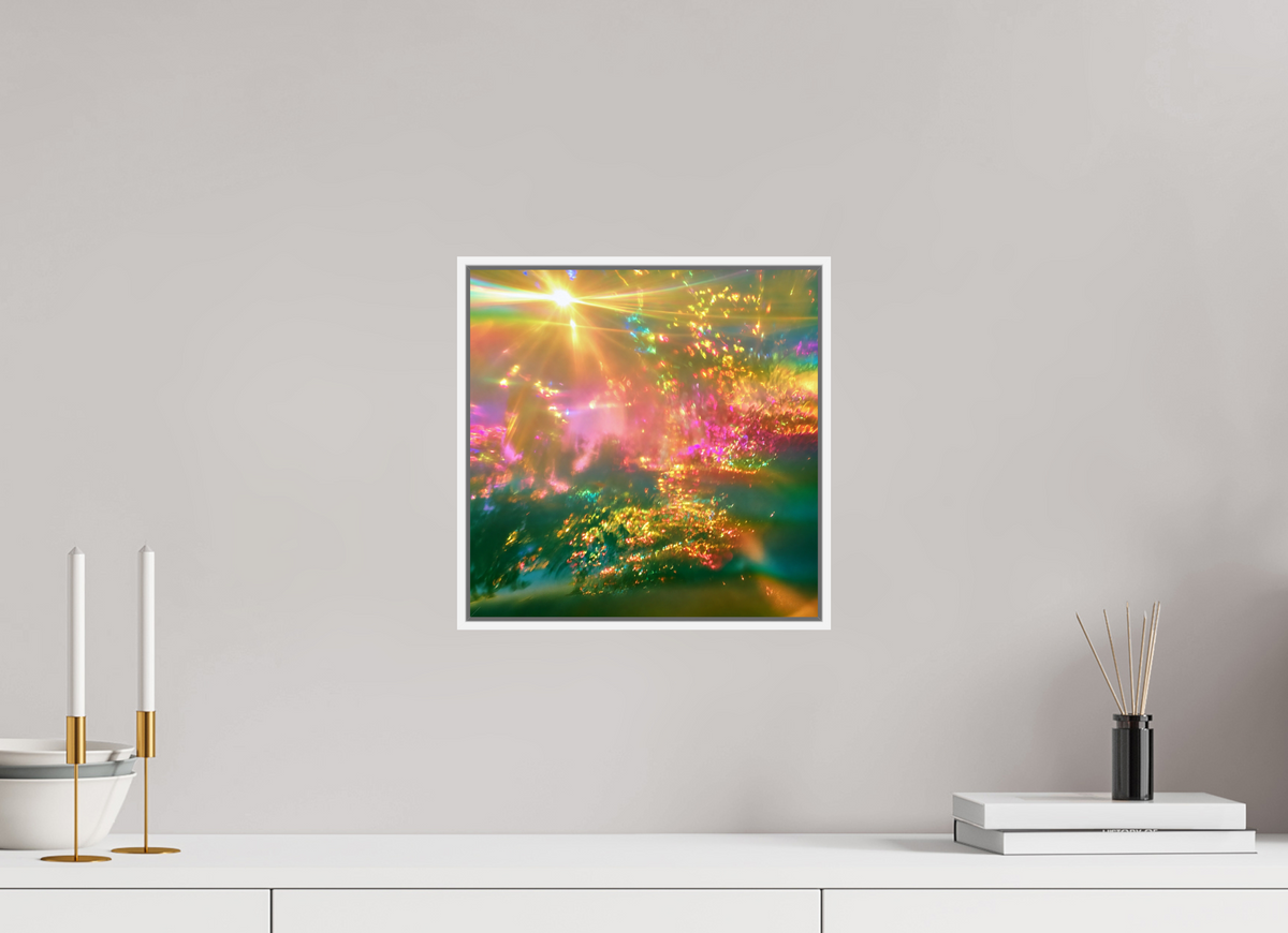 30 x 30 cm, chromaluxe hd metal print met frame voor stenen ZONREFLECTIES / 091 Zomerlicht — Gouden sluier PRINT
