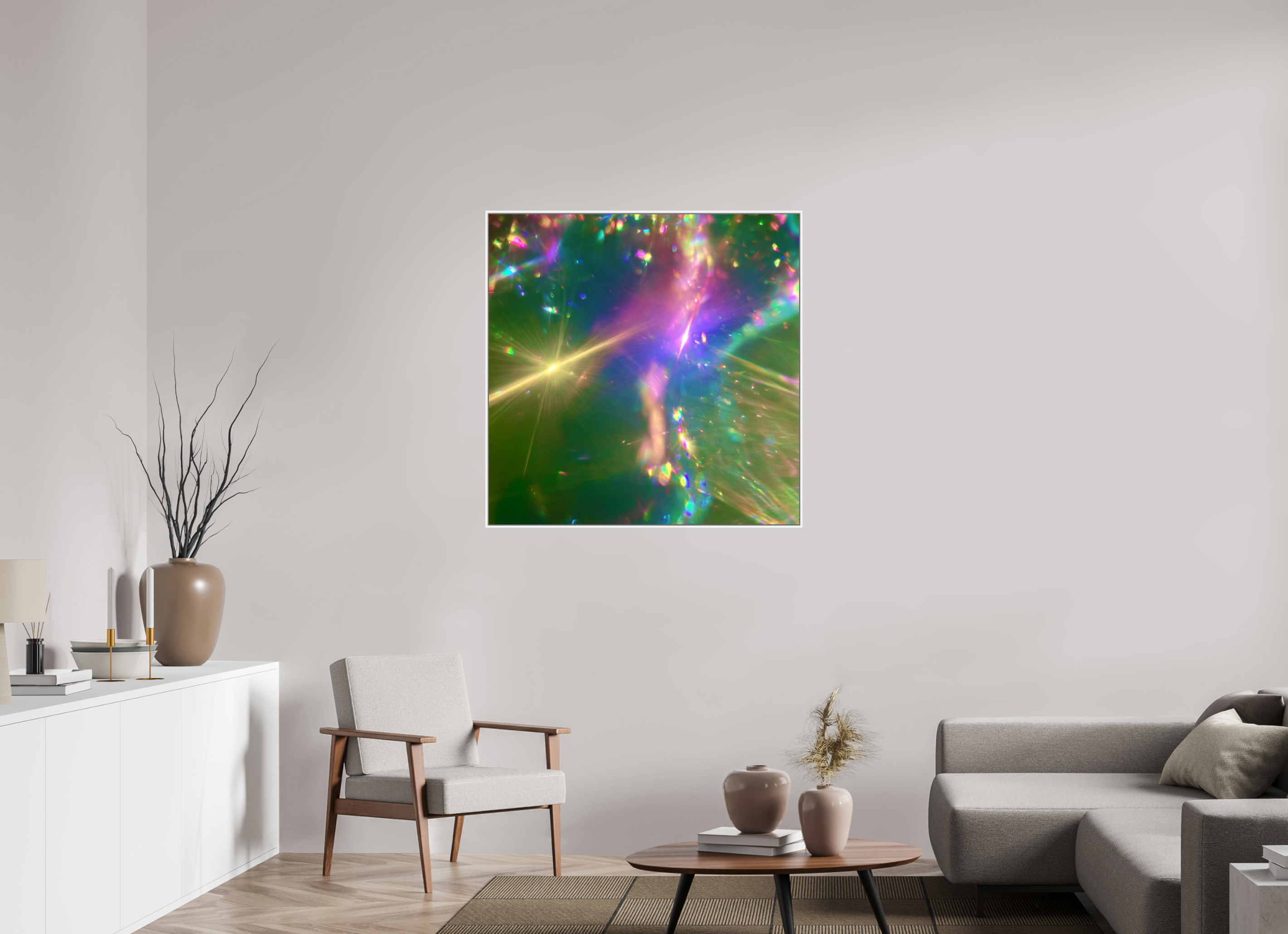 100 x 100 cm, chromaluxe hd metal print met frame voor stenen ZONREFLECTIES / 03 Zonnedans PRINT
