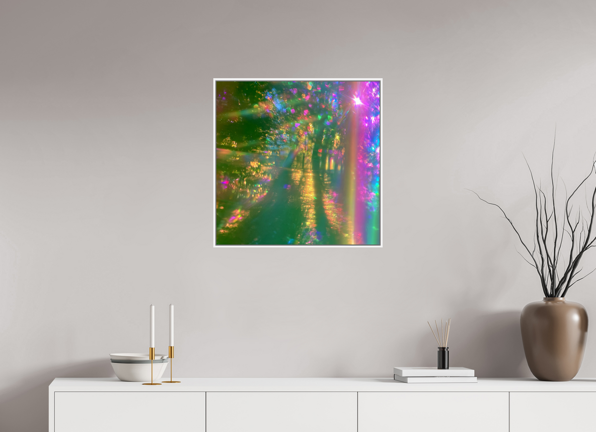 60 x 60 cm, chromaluxe hd metal print met frame voor stenen ZONREFLECTIES / 07 Gouden stroom PRINT