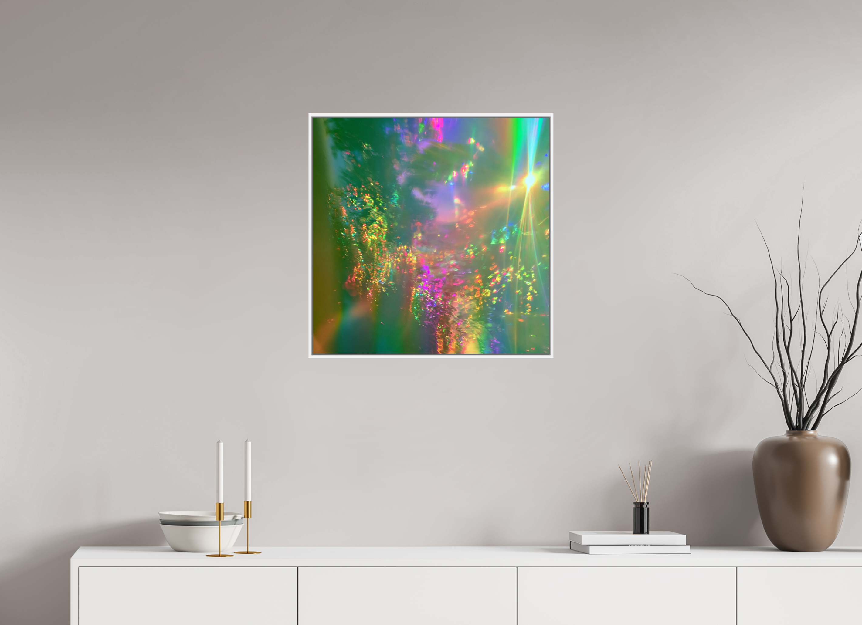 60 x 60 cm, chromaluxe hd metal print met frame voor stenen ZONREFLECTIES / 08 Zomerlicht PRINT
