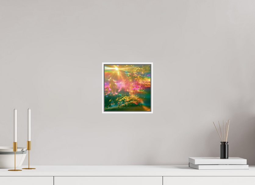 20 x 20 cm, chromaluxe hd metal print met frame voor stenen ZONREFLECTIES / 091 Zomerlicht — Gouden sluier PRINT