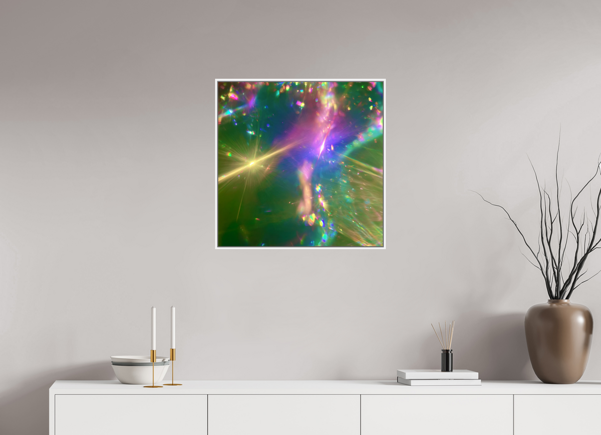 60 x 60 cm, chromaluxe hd metal print met frame voor stenen ZONREFLECTIES / 03 Zonnedans PRINT