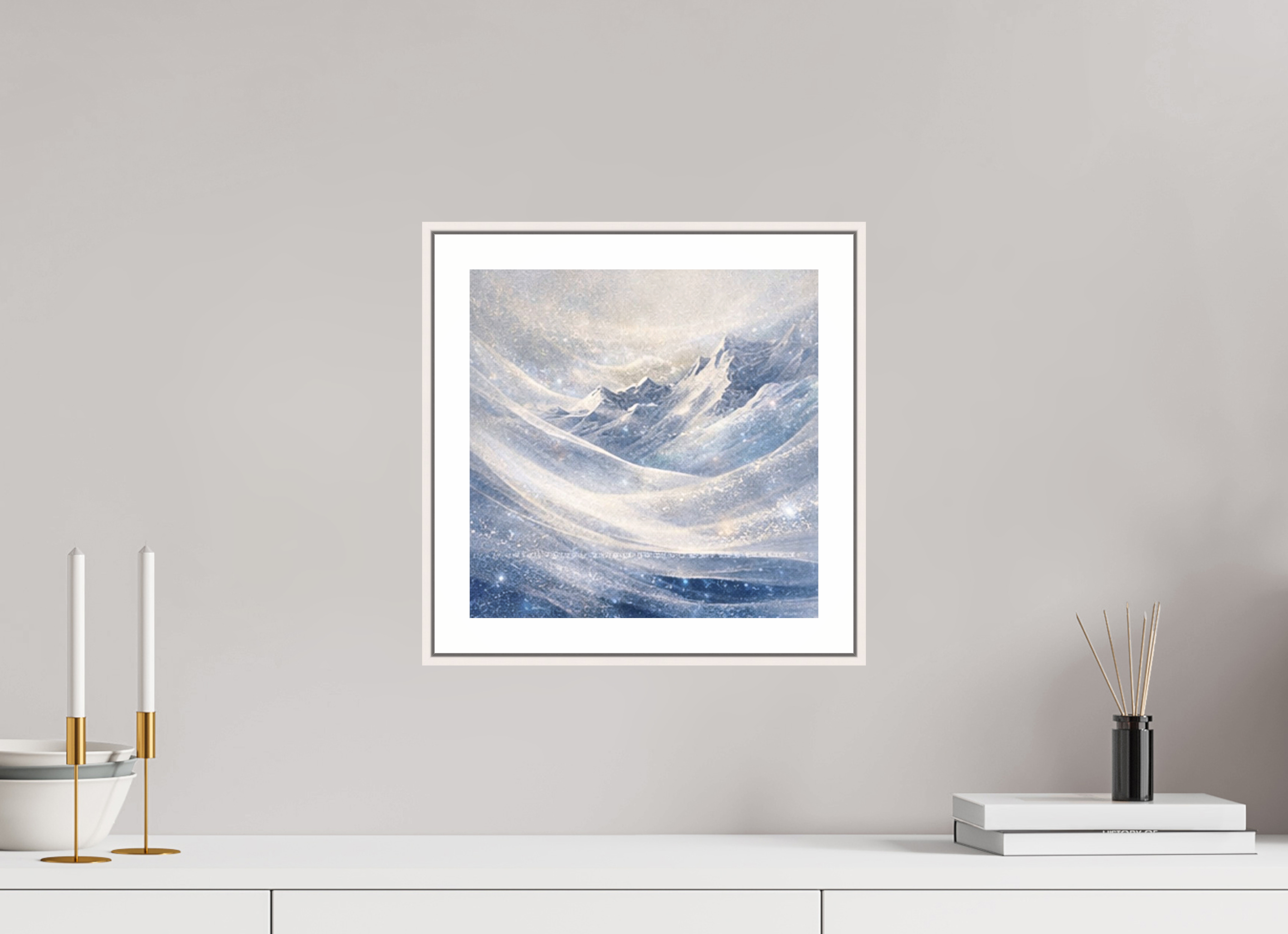 30 x 30 cm, Witte rand metallic photo print under acrylic glass met bijna witte lijst Frozen Horizon - Metallic Photo Print with Frame