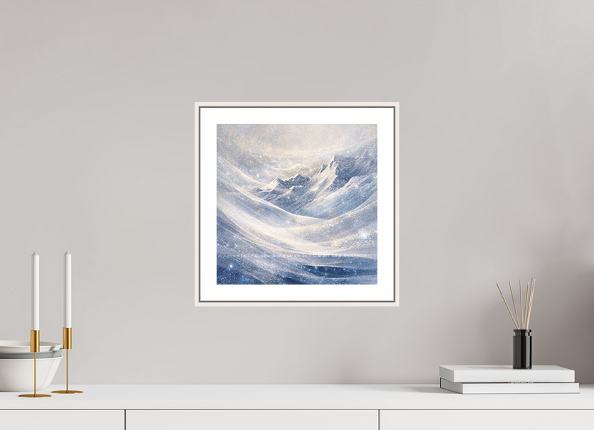 30 x 30 cm, Witte rand metallic photo print under acrylic glass met bijna witte lijst Frozen Horizon - Metallic Photo Print with Frame