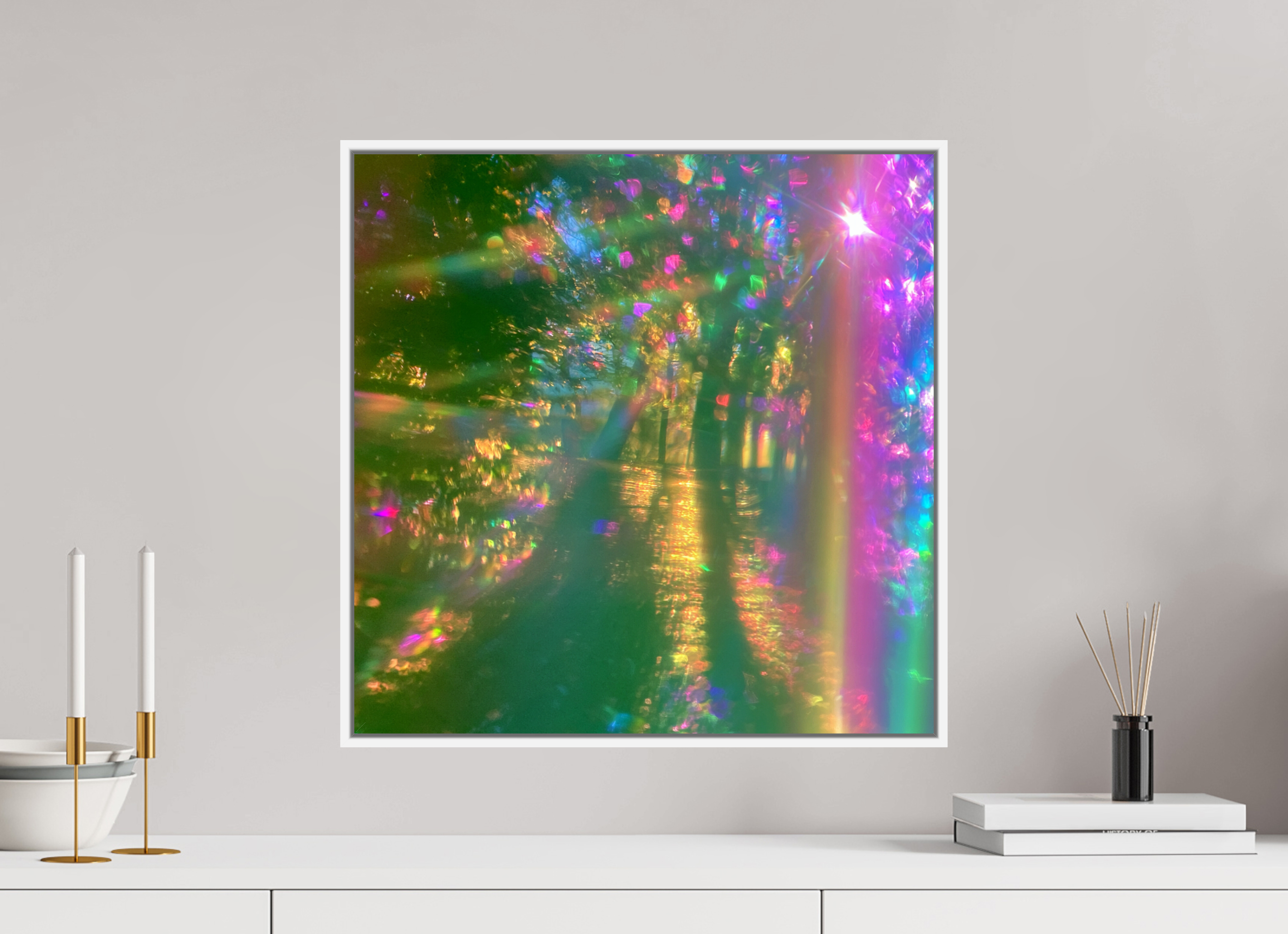 50 x 50 cm, chromaluxe hd metal print met frame voor stenen ZONREFLECTIES / 07 Gouden stroom PRINT