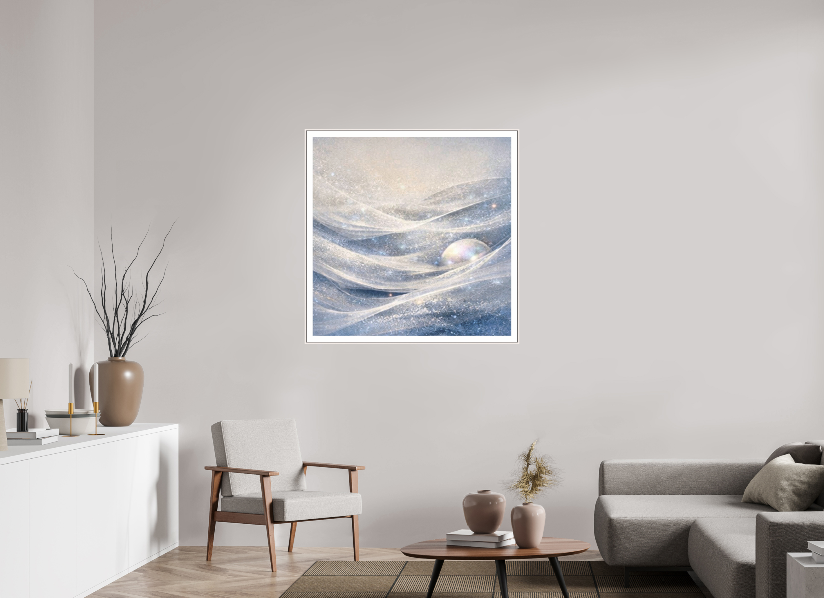 100 x 100 cm, Witte rand metallic photo print under acrylic glass met bijna witte lijst Solo Glacial Drift - Metallic Photo Print with Frame