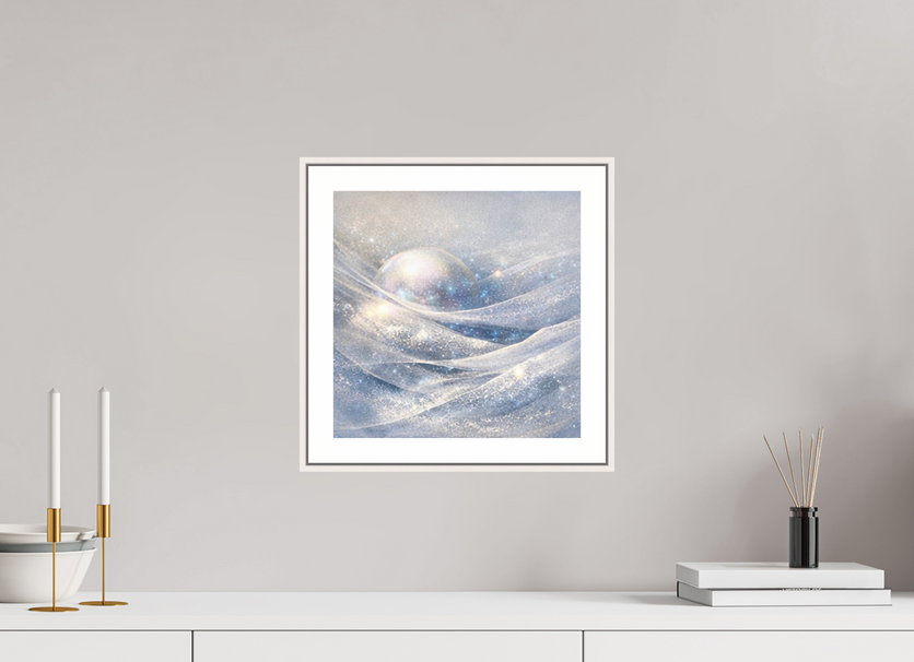 30 x 30 cm, Witte rand metallic photo print under acrylic glass met bijna witte lijst Glacial Blue