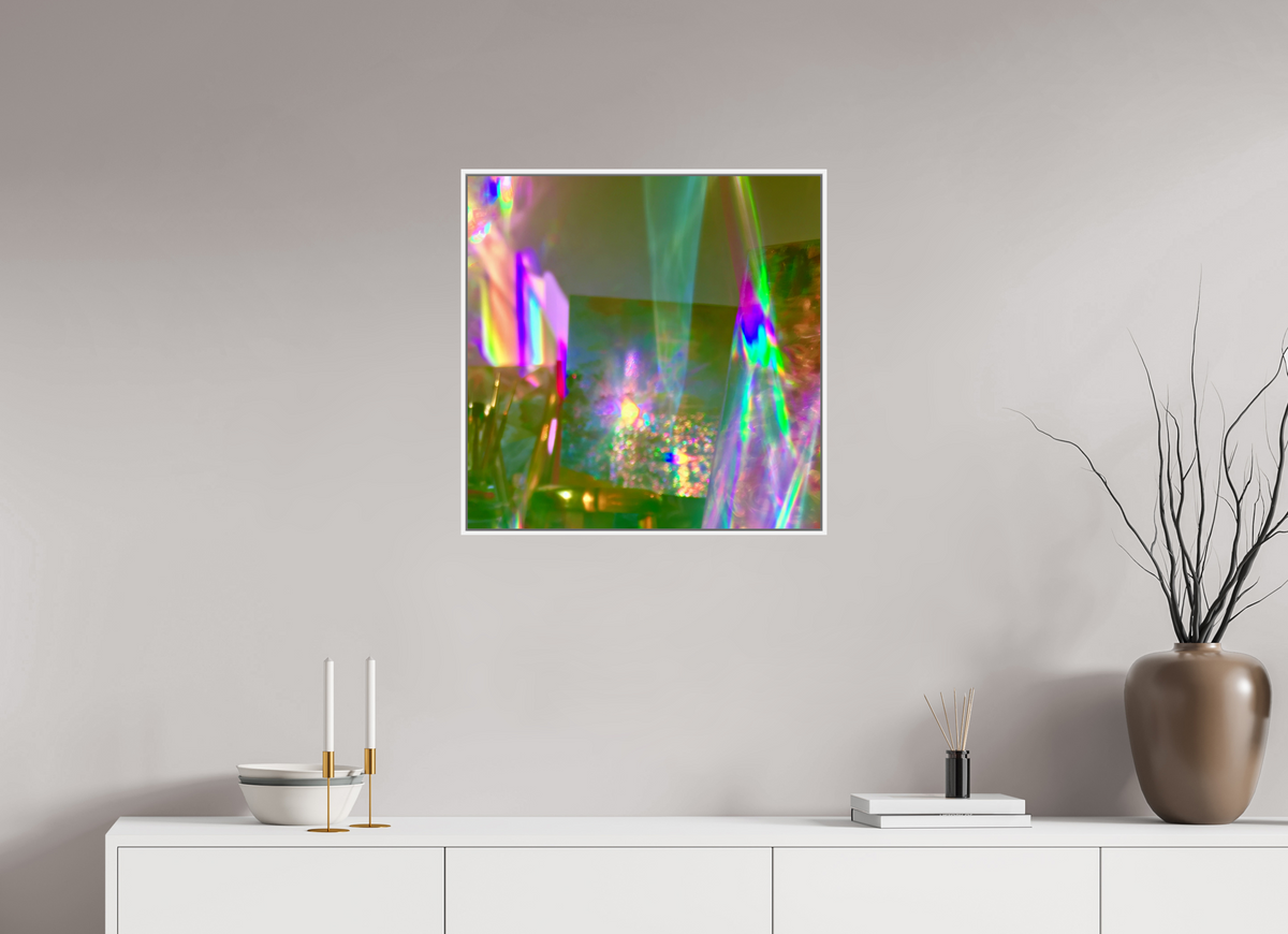 60 x 60 cm, chromaluxe hd metal print met frame voor stenen ZONREFLECTIES / 05 Prisma PRINT
