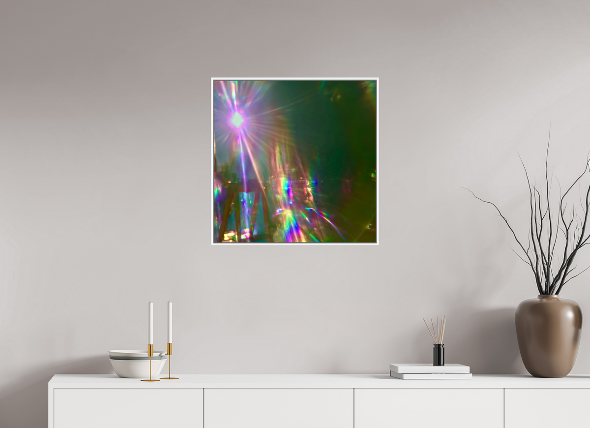 60 x 60 cm, chromaluxe hd metal print met frame voor stenen ZONREFLECTIES / 02 Lichtpoort