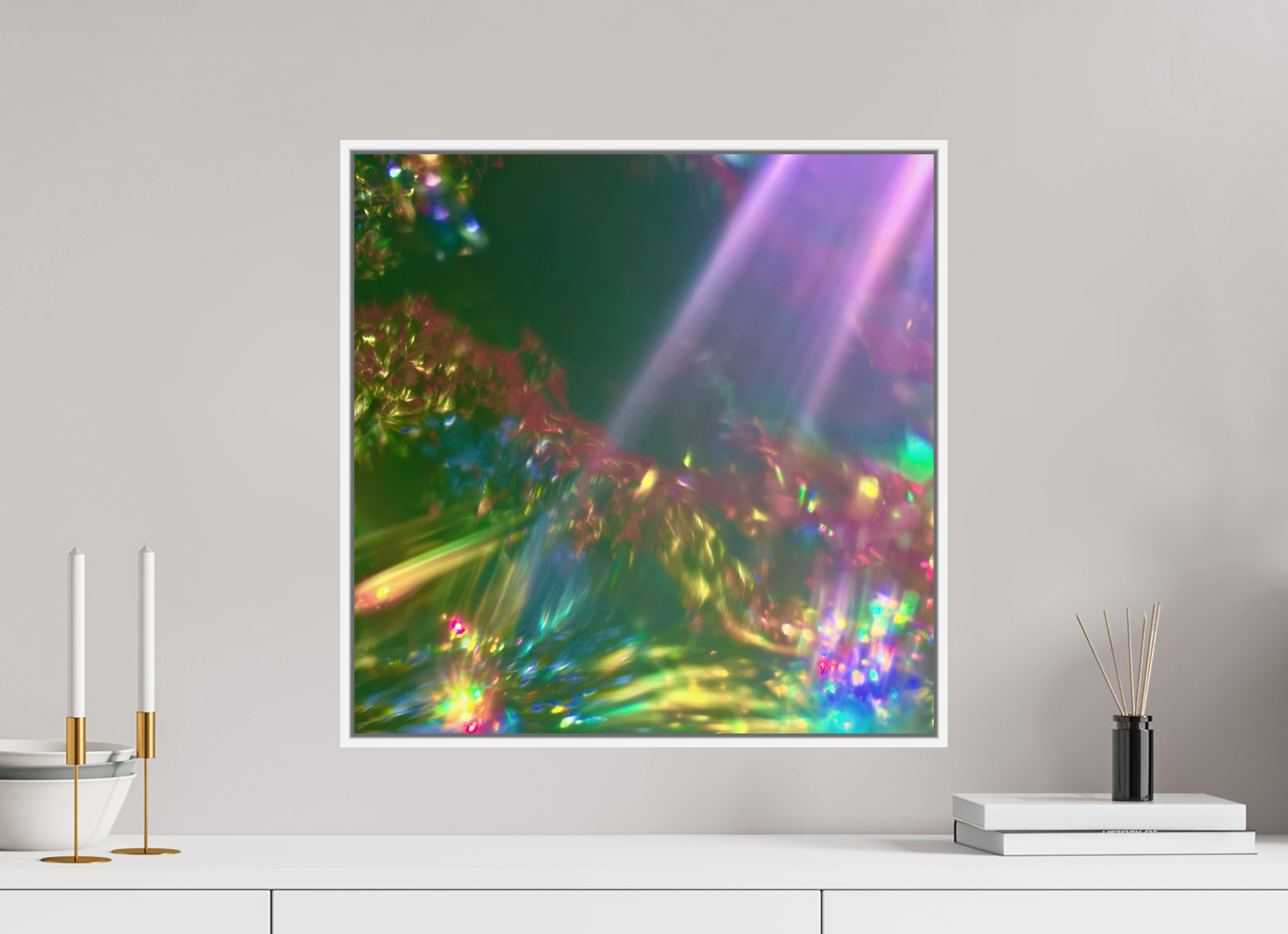 50 x 50 cm, chromaluxe hd metal print met frame voor stenen ZONREFLECTIES / 06 Zachte overgave PRINT