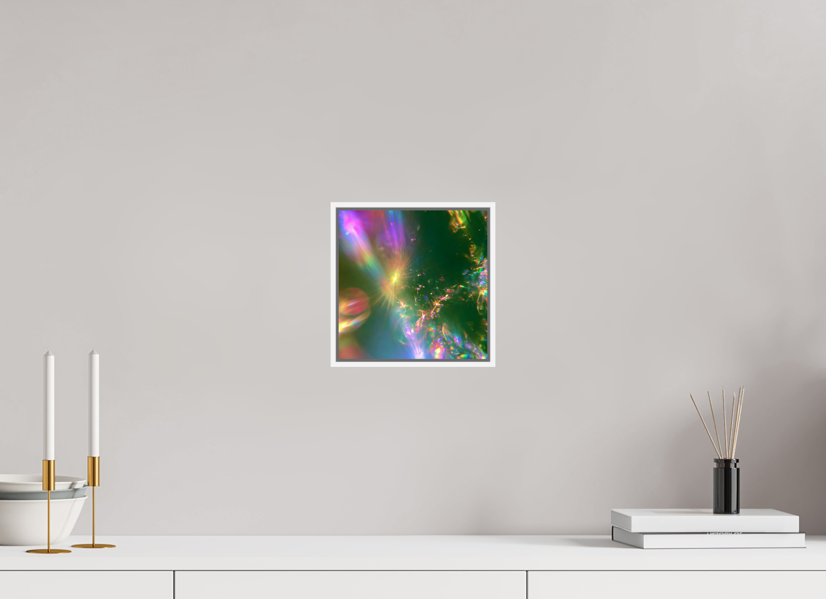 20 x 20 cm, chromaluxe hd metal print met frame voor stenen Zonreflecties 01 - Eerste gloed