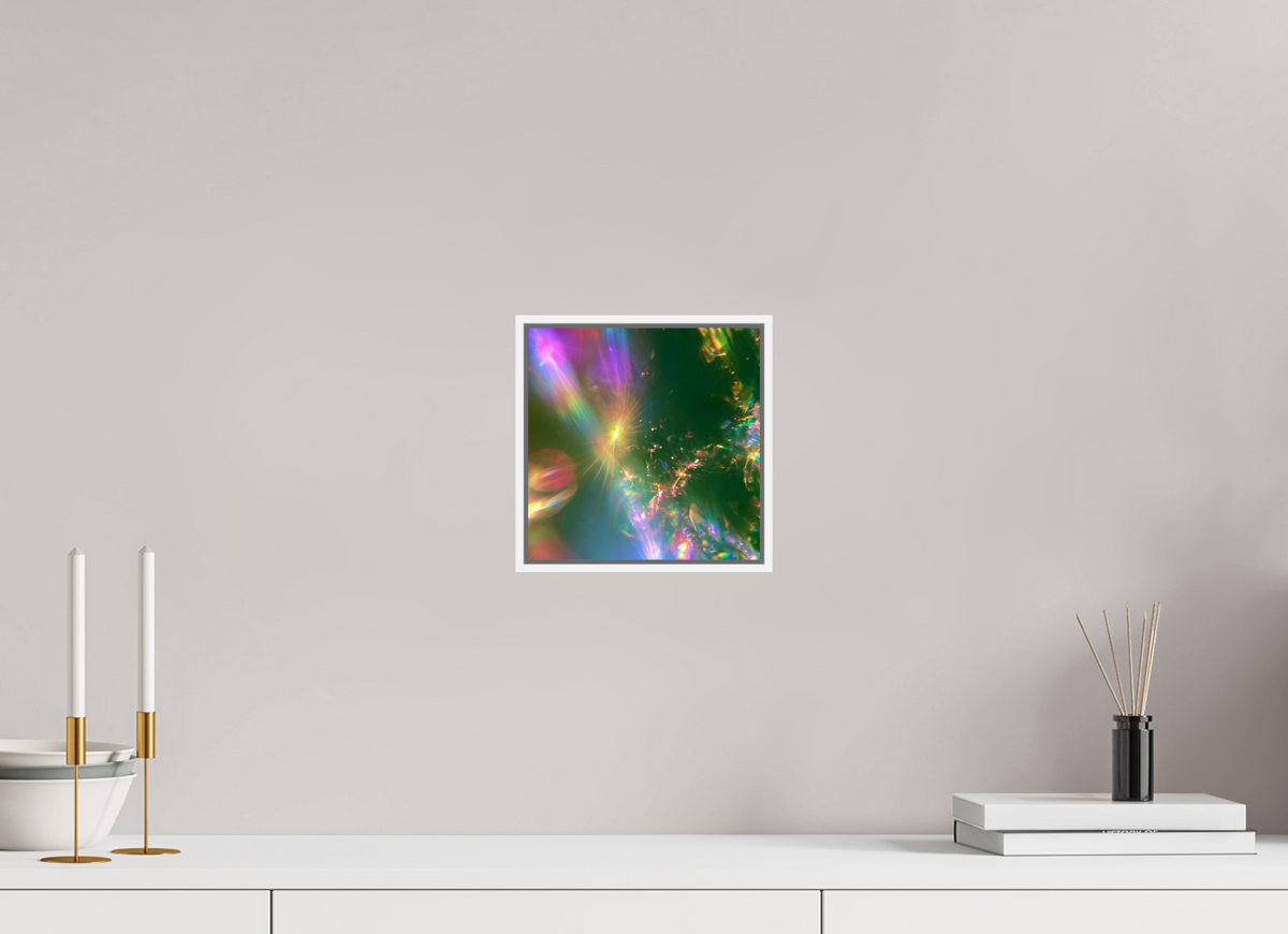 20 x 20 cm, chromaluxe hd metal print met frame voor stenen Zonreflecties 01 - Eerste gloed