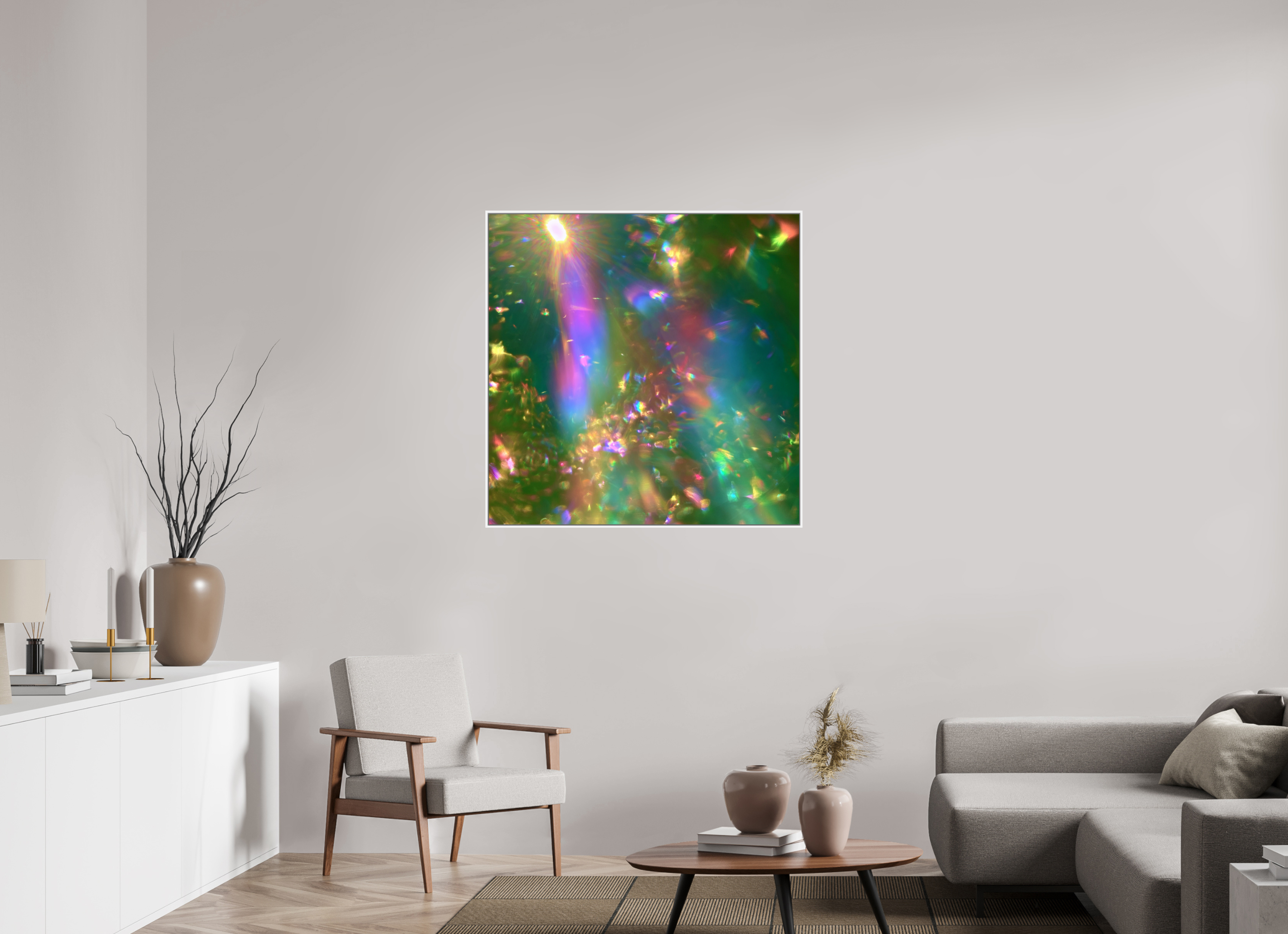 100 x 100 cm, chromaluxe hd metal print met frame voor stenen ZONREFLECTIES / 04 Lichtregen PRINT