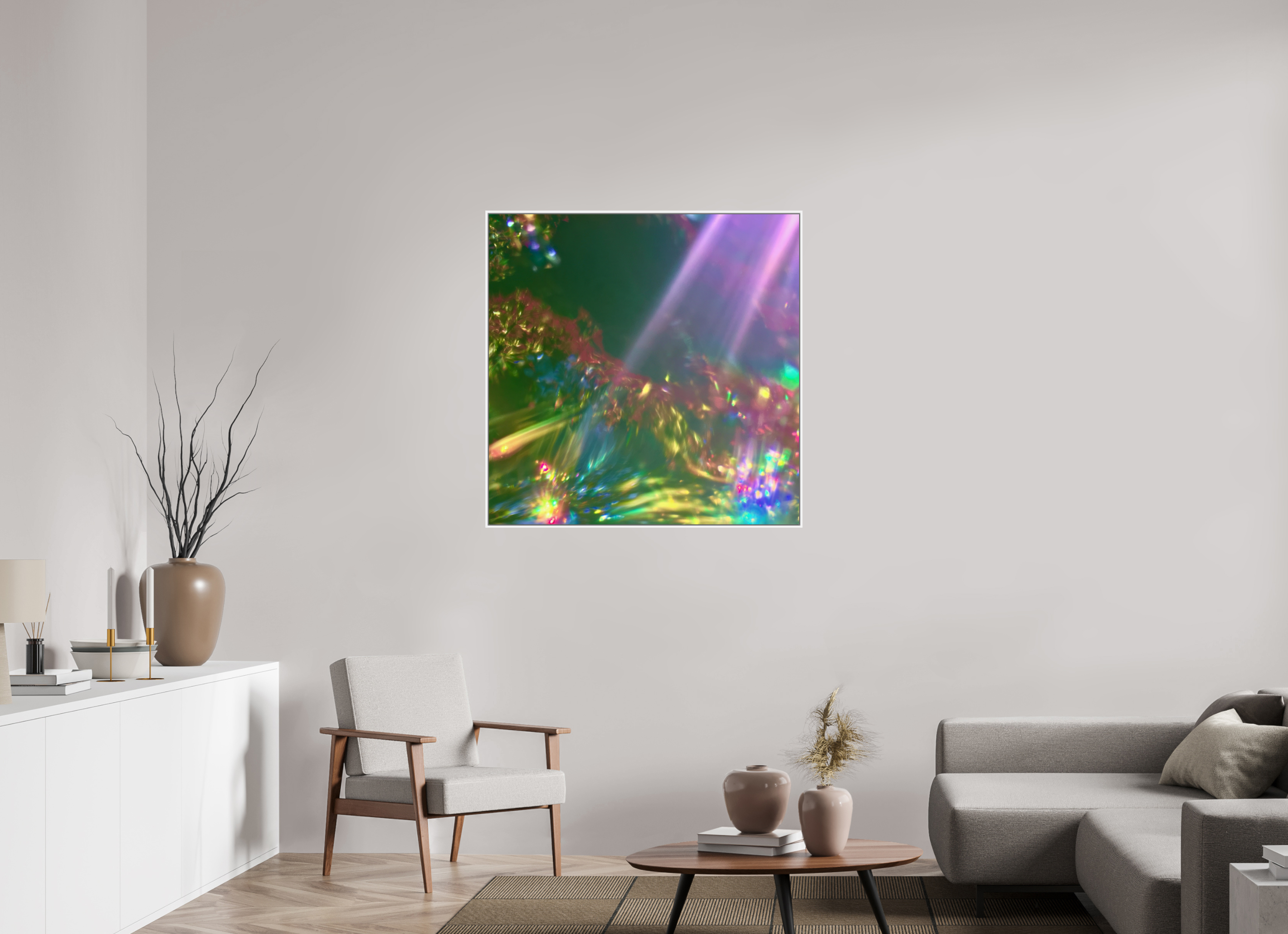 100 x 100 cm, chromaluxe hd metal print met frame voor stenen ZONREFLECTIES / 06 Zachte overgave PRINT